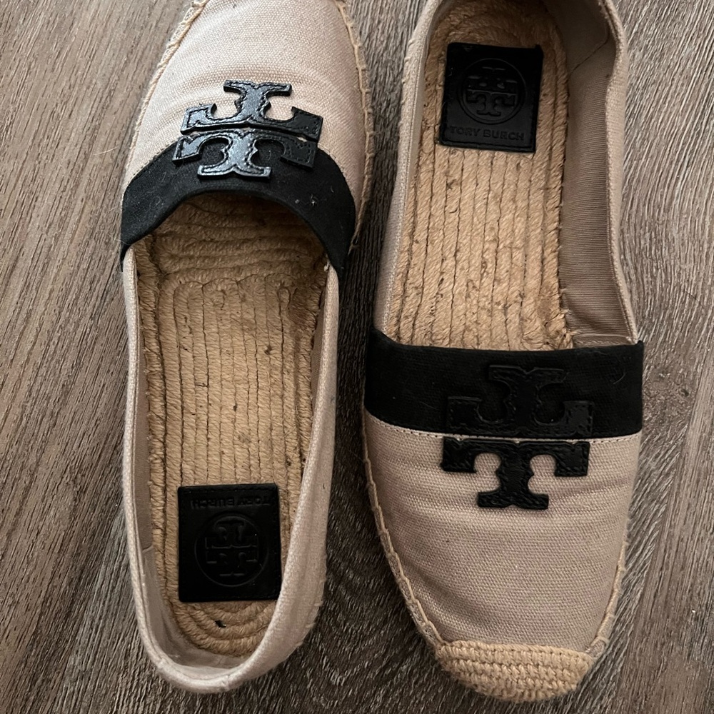 Tory Burch Black and Cream Espadrilles